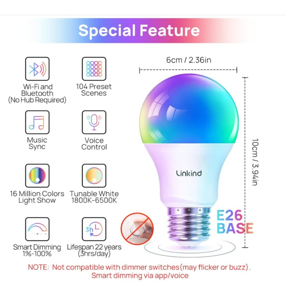 Linkind Wi-Fi Smart Light Bulb 2 Pack NEW IN BOX